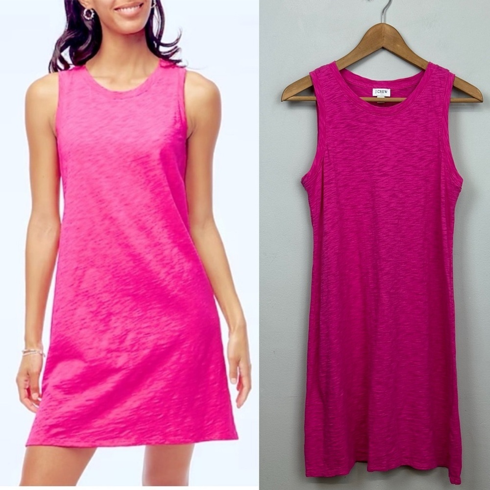 J. Crew Factory Hot Pink 100% Cotton Knit Sleeveless Crewneck Tank Dress Sz XS